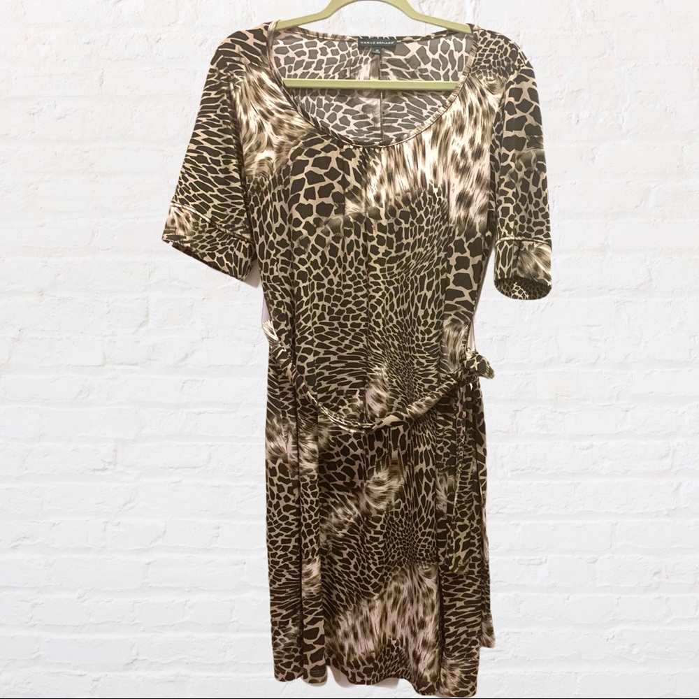 Harvé Benard Animal Print Dress Olive & Cream Size 10